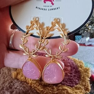 Gold and Pink Leaf Drop Earrings